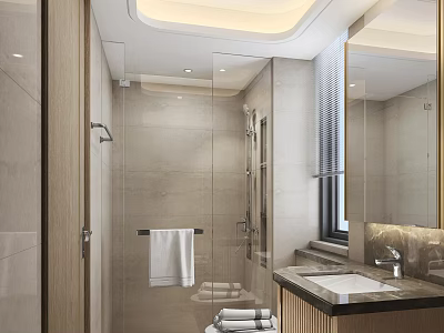 Modern Light Luxury Bathroom With Clear Glass Shower Enclosure And Elegant Marble Vanity Countertop 3d model