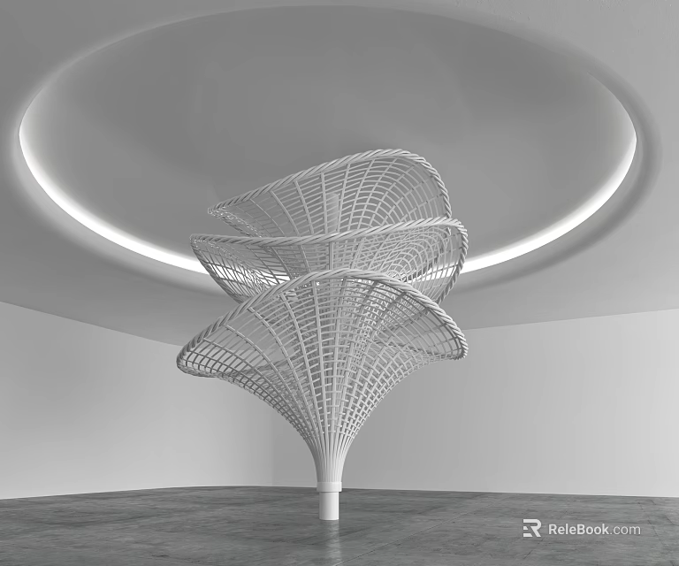 Modern Spiral Woven Mesh Column With Circular Ceiling Light In Minimalist Interior 3d model