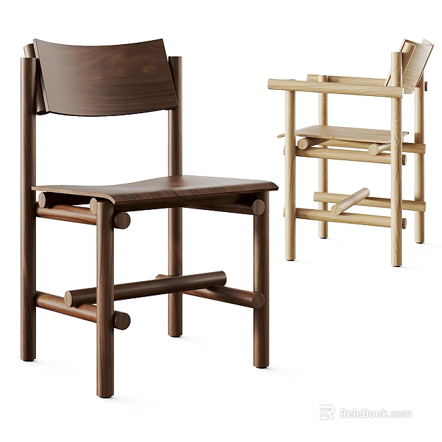 Modern Minimalist Wooden Dining Chairs with Straight Legs and Two Tone Finishes 3d model 