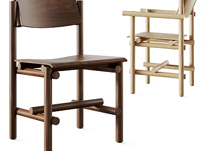 Modern Minimalist Wooden Dining Chairs with Straight Legs and Two Tone Finishes 3d model