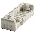 Light Colored Tufted Multi Person Sofa With Plush Pillows And Cozy Throw Blanket 3d model