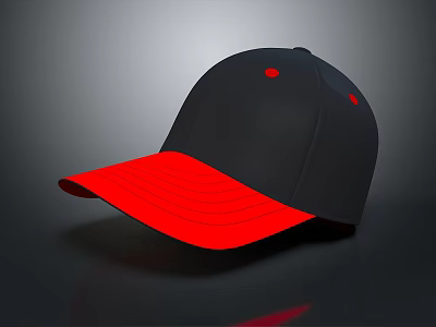 Stylish Black And Red Cap For Everyday Use With Red Brim And Buttons 3d model