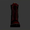 Red Patent Leather Lace Up Ankle Boots With Chunky Heel And Yellow Stitching