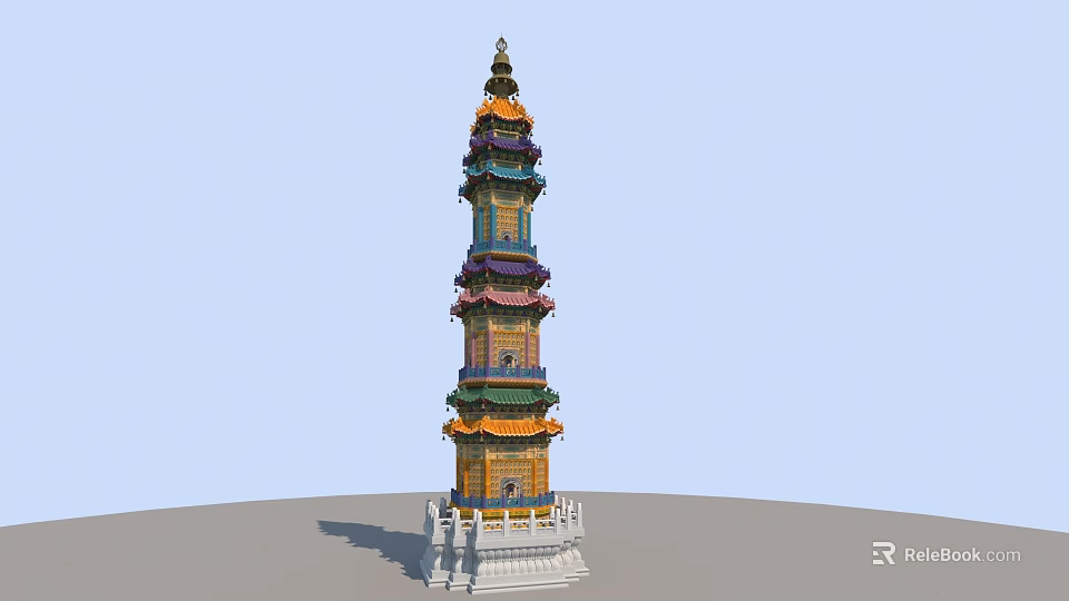 Ancient Chinese Architecture Traditional Pagoda Featuring Multi layered Structure And Colorful Glazed Decoration 3d model 
