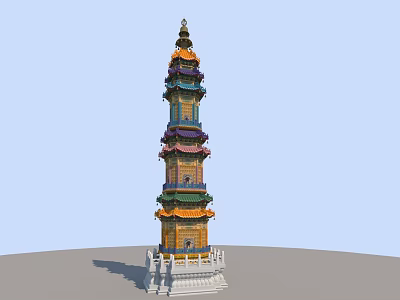 Ancient Chinese Architecture Traditional Pagoda Featuring Multi layered Structure And Colorful Glazed Decoration 3d model
