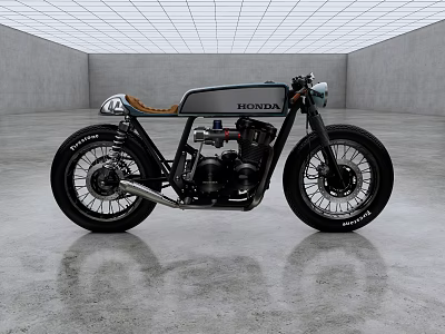 Honda Custom Motorcycle With Black Body Leather Seat And Retro Design Details 3d model