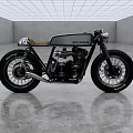 Honda Custom Motorcycle With Black Body Leather Seat And Retro Design Details