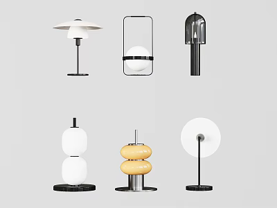Modern Minimalist Table Lamp Designs With Various Shapes White Black Shades And Bases 3d model