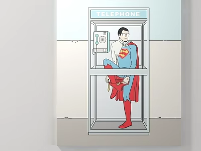 Superman Changing Costume Inside Classic Telephone Booth Illustration 3d model