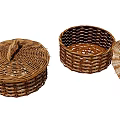 Round Wicker Storage Baskets With Lids For Household Organizing Items 3d model