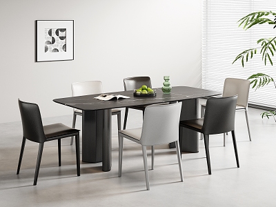 Modern Dining Table and Chair Combination Dining Table and Chair Combination Minimalist Dining Table and Chair Rectangular Dining Table and Chair Marble Dining Table Leather Dining Chair Multi-Person Dining Table and Chair model