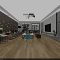 Modern Living and Dining Room Interior with Sofa Coffee Table TV and Bird Decorations
