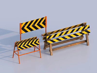 Road Traffic Safety Barriers With Yellow Black Stripes For Construction Site Control 3d model