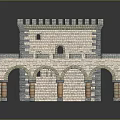 Ancient Architectural Structure With Tower Arches Stone Brick Walls And Columns 3d model