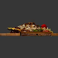 Fresh Mixed Salad With Tomato Mint Leaves And Lemon On Wooden Cutting Board