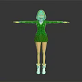 3D Anime Character With Blonde Hair Green Outfit Skirt White Shoes And Arms Outstretched