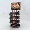 Multi tiered Display Rack With Black Bottles Red Labels And Crispy Chicken Advertising Board