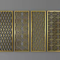 Elegant Modern Room Dividers With Gold Metal Frames And Geometric Patterns 3d model