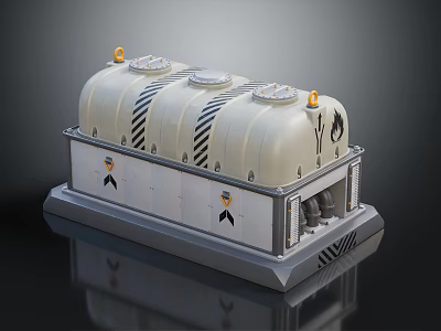 Industrial Storage Tank With Multiple Round Tops Black Striped Sides Pedestal Base And Yellow Components 3d model