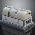 Industrial Storage Tank With Multiple Round Tops Black Striped Sides Pedestal Base And Yellow Components
