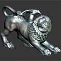 Artistic Greenish Bronze Lion Sculpture With Dynamic Stance And Shiny Metallic Surface