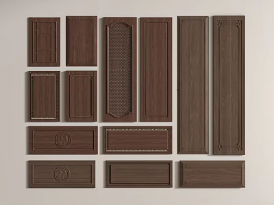 Dark Brown Wooden Door Panels With Diverse Designs And Decorative Details 3d model