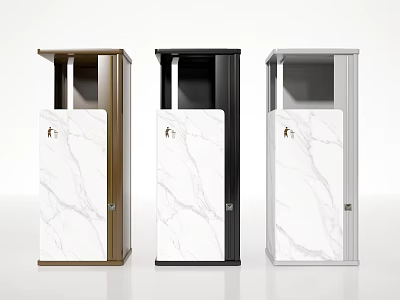 Public Facility Storage Cabinets With Marble Texture And Brown Black White Colors 3d model
