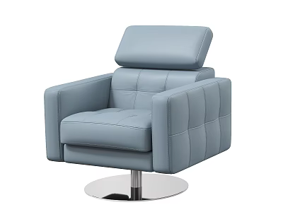 Modern Light Blue Leather Single Sofa With Square Tufted Design And Swivel Base 3d model
