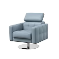 Modern Light Blue Leather Single Sofa With Square Tufted Design And Swivel Base 3d model