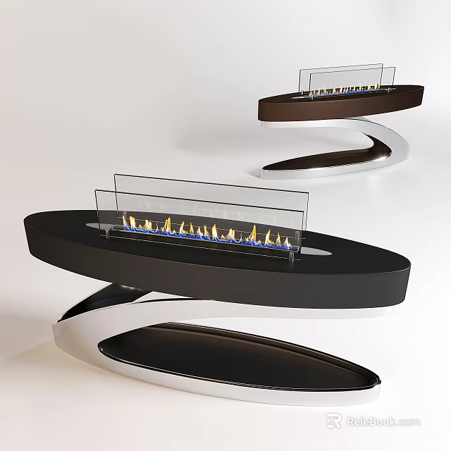 Modern Display Shelves With Black Silver Structure Glass Panels And Flame Like Lighting 3d model 
