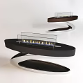 Modern Display Shelves With Black Silver Structure Glass Panels And Flame Like Lighting