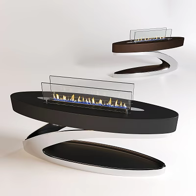 Modern Display Shelves With Black Silver Structure Glass Panels And Flame Like Lighting 3d model