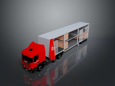 Red Cargo Truck With White Container And Storage Compartments For Logistics Transport 3d model