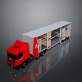 Red Cargo Truck With White Container And Storage Compartments For Logistics Transport