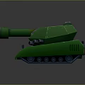 Green Tank With Long Cannon Blue Tracks And 3D Model Design Details