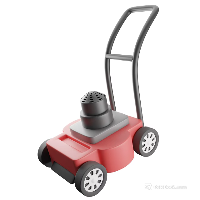 Red and Black Functional Lawn Mower With Handle Wheels and Top Component Design 3d model 