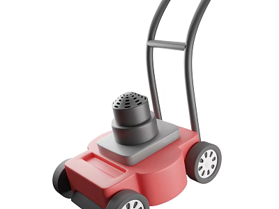 Red and Black Functional Lawn Mower With Handle Wheels and Top Component Design 3d model