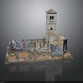 Historic Architectural Model Featuring Bell Tower And Weathered Colorful Facade