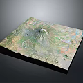 3D Topographic Terrain Model Featuring Mountain Peak Green Land And River Paths