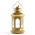 Golden Traditional Table Lamp With Crescent Moon Top And Star Pattern Glass Panels
