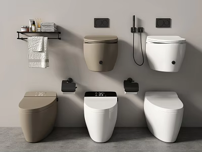 Modern Bathroom Toilets With Wall Hung Floor Standing Beige White Designs And Accessories 3d model