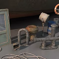 Two Old Rusty Tugboats With Parts Tools And Mechanical Equipment