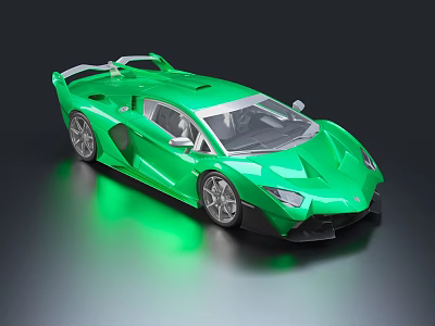 Green Sports Car With Sleek Design Aerodynamic Body And Silver Alloy Wheels 3d model