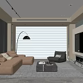 Modern Living Room Interior With Beige Leather Sofa Single Chair Coffee Table And Floor Lamp