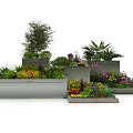 Modern Flower Bed Planters With Various Sizes Colorful Flowers And Green Plants