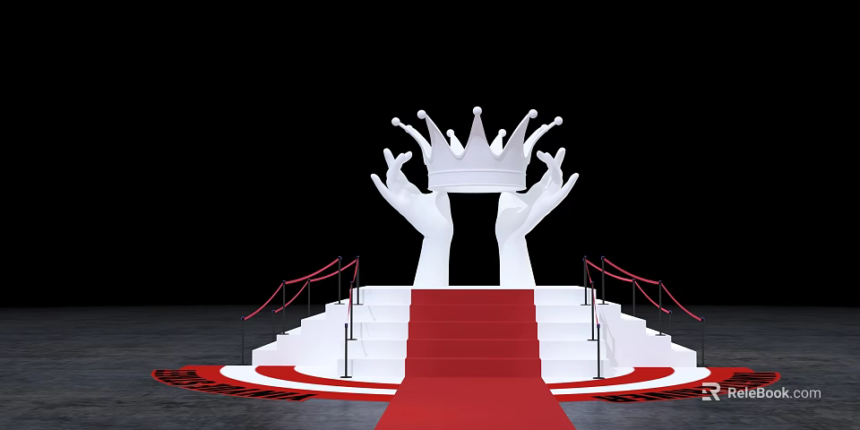 Photo Check in Spot With Crown Held by Hands Red Carpet Steps And Ropes 3d model 