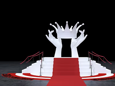 Photo Check in Spot With Crown Held by Hands Red Carpet Steps And Ropes 3d model