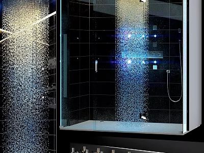 Modern Shower Room With Black Tiles Glass Door And Water Droplet Effects 3d model
