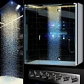 Modern Shower Room With Black Tiles Glass Door And Water Droplet Effects