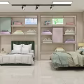Modern Home Textile Display Shelves For Showcasing Various Bedding Products In Bright Retail Showroom